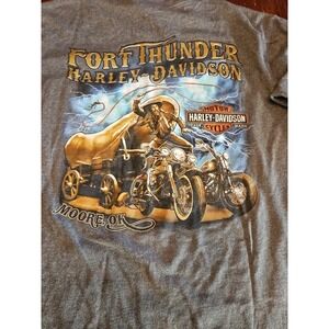 Harley Davidson T-Shirt Size LG Fort Thunder Moore Ok. Pocket, Sleeve&back (A361